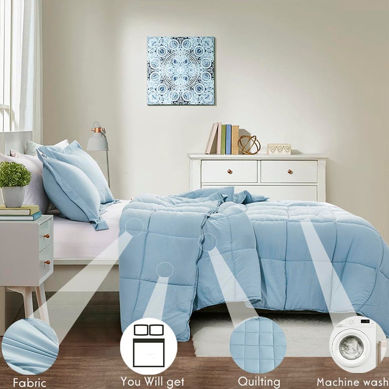 Hi -G HIG Pre Washed Down Alternative Comforter Set Queen - Reversible Chic Quilt Design - Box Stitched with 4 Corner Tabs - Lightweight for All Season - Blue Duvet Comforter with 2 Pillow Shams - Image 3